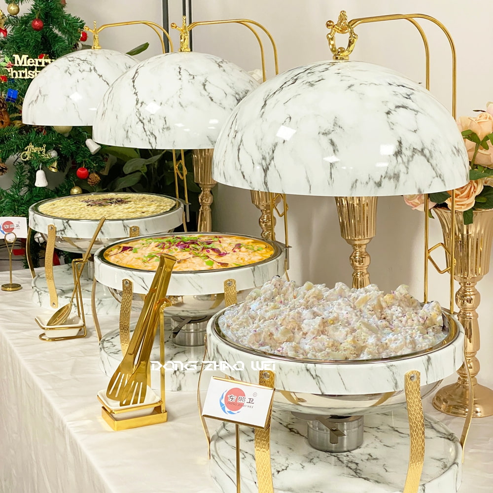 Kommerzieller Speisenwärmer Edelstahl Weißer Marmor für Catering Buffet (1)