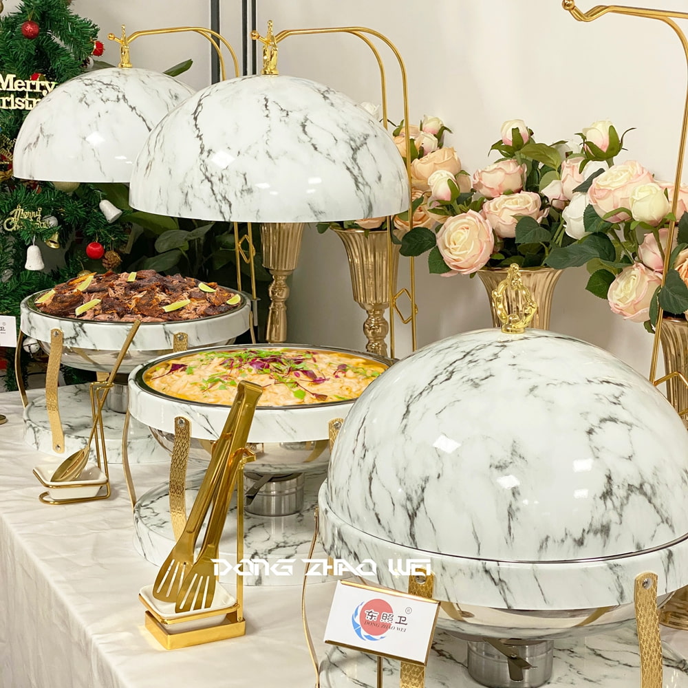 Réchauffeur d'aliments commercial en acier inoxydable et marbre blanc pour les buffets de restauration (2)
