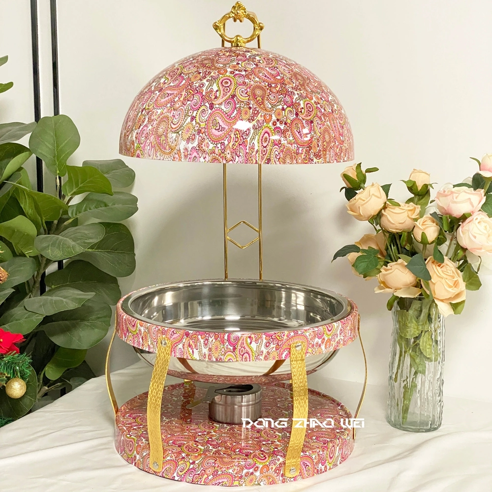 Buffet Serveur Chauffe Nourriture Wholesale Marbre Rose Round Chafing Dish Set 8L In Bulk (1)