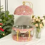 Buffet Serveur Chauffe Nourriture Wholesale Marbre Rose Round Chafing Dish Set 8L In Bulk (4)