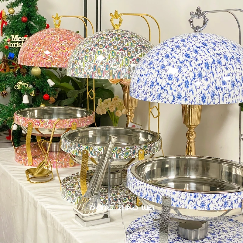Nuevo Servidor Buffet Calentador de Comida con Acabado de Paisley Rosa (4)