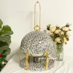 Set de réchauds ronds pour buffet en marbre vert pour la fête (1)