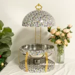 Set de réchauds ronds pour buffet en marbre vert pour les fêtes (2)
