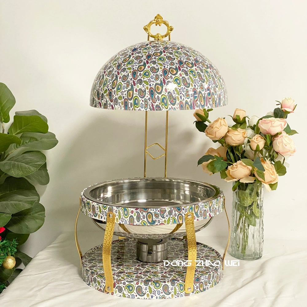 Set de réchauds ronds pour buffet en marbre vert pour les fêtes (2)