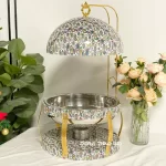 Set de réchauds ronds pour buffet en marbre vert pour les fêtes (3)