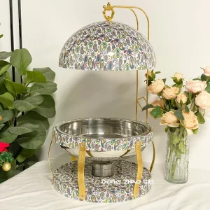 Set de réchauds ronds pour buffet en marbre vert pour les fêtes (3)