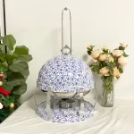 Wholesale Elegant Chafing Dish with Hanging Lid, Stainless Steel Blue and White Porcelain Buffet Set (1)