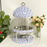 Wholesale Elegant Chafing Dish with Hanging Lid, Stainless Steel Blue and White Porcelain Buffet Set (2)