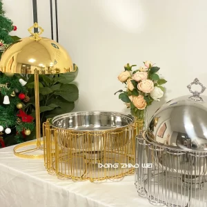 Wholesale Modern Fancy Chafing Dish with Lid, Golden Sunflower Shape Food Warmer Custom (3)