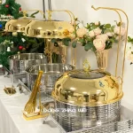 Wholesale Square Chafing Dish With Glass Lid, Modern Semi Gold Plated Food Warmer Custom (1)