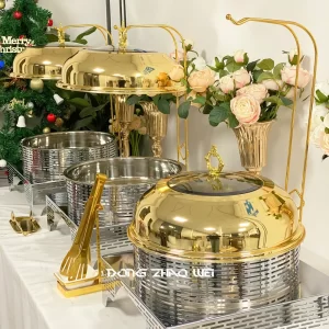 Wholesale Square Chafing Dish With Glass Lid, Modern Semi Gold Plated Food Warmer Custom (1)