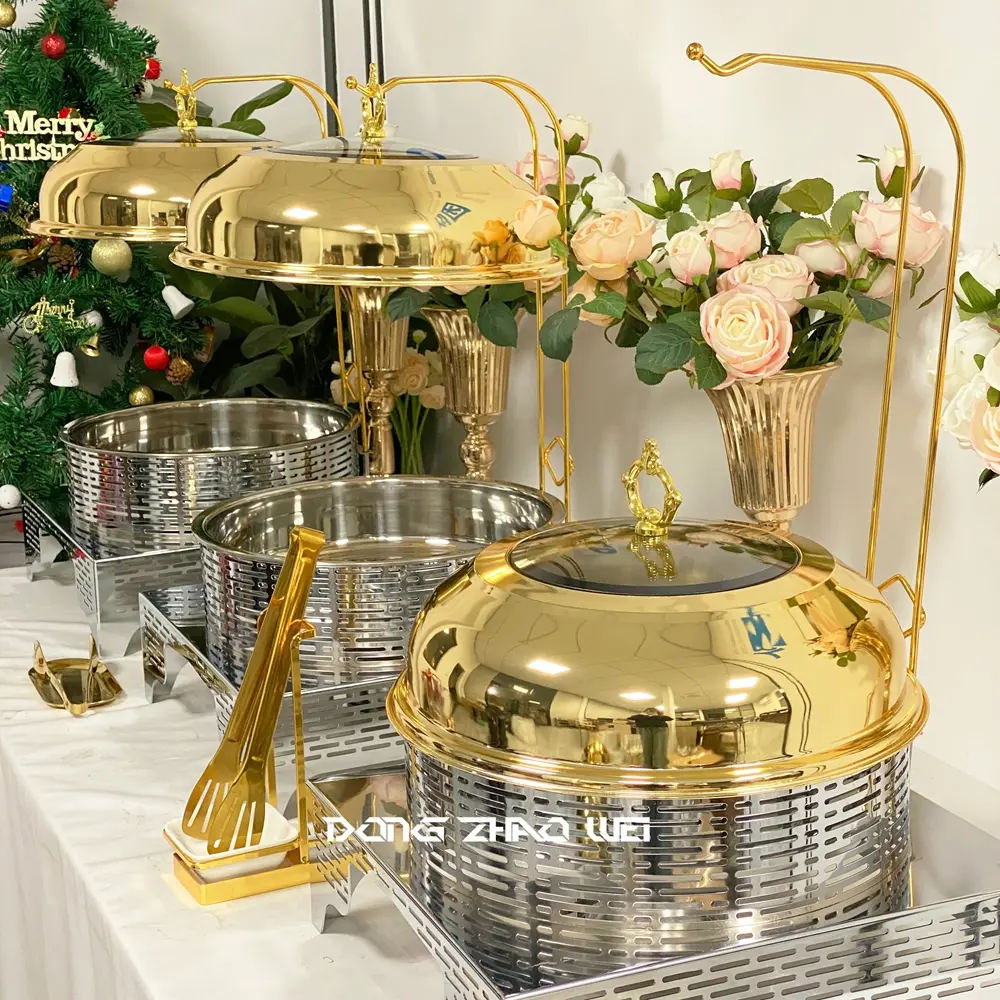 Wholesale Square Chafing Dish With Glass Lid, Modern Semi Gold Plated Food Warmer Custom (1)