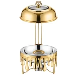 Custom Round Chafing Dish with Glass Lid, Golden Silver Big Waterdrops Chafing Dish Set Supplier (1)