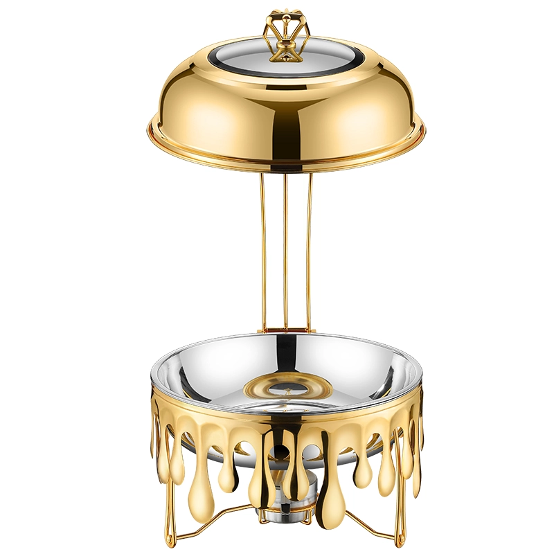 Custom Round Chafing Dish with Glass Lid, Golden Silver Big Waterdrops Chafing Dish Set Supplier (1)