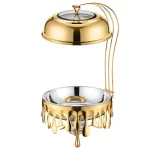 Custom Round Chafing Dish with Glass Lid, Golden Silver Big Waterdrops Chafing Dish Set Supplier (3)
