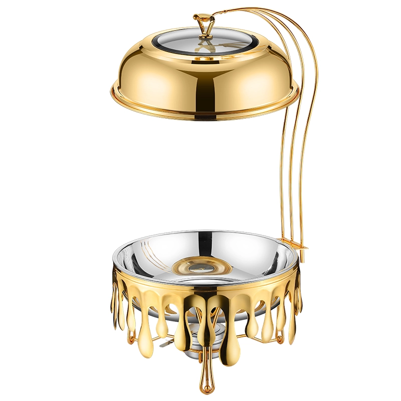 Custom Round Chafing Dish with Glass Lid, Golden Silver Big Waterdrops Chafing Dish Set Supplier (3)