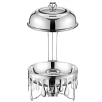 Custom Round Chafing Dish with Glass Lid, Golden Silver Big Waterdrops Chafing Dish Set Supplier (4)