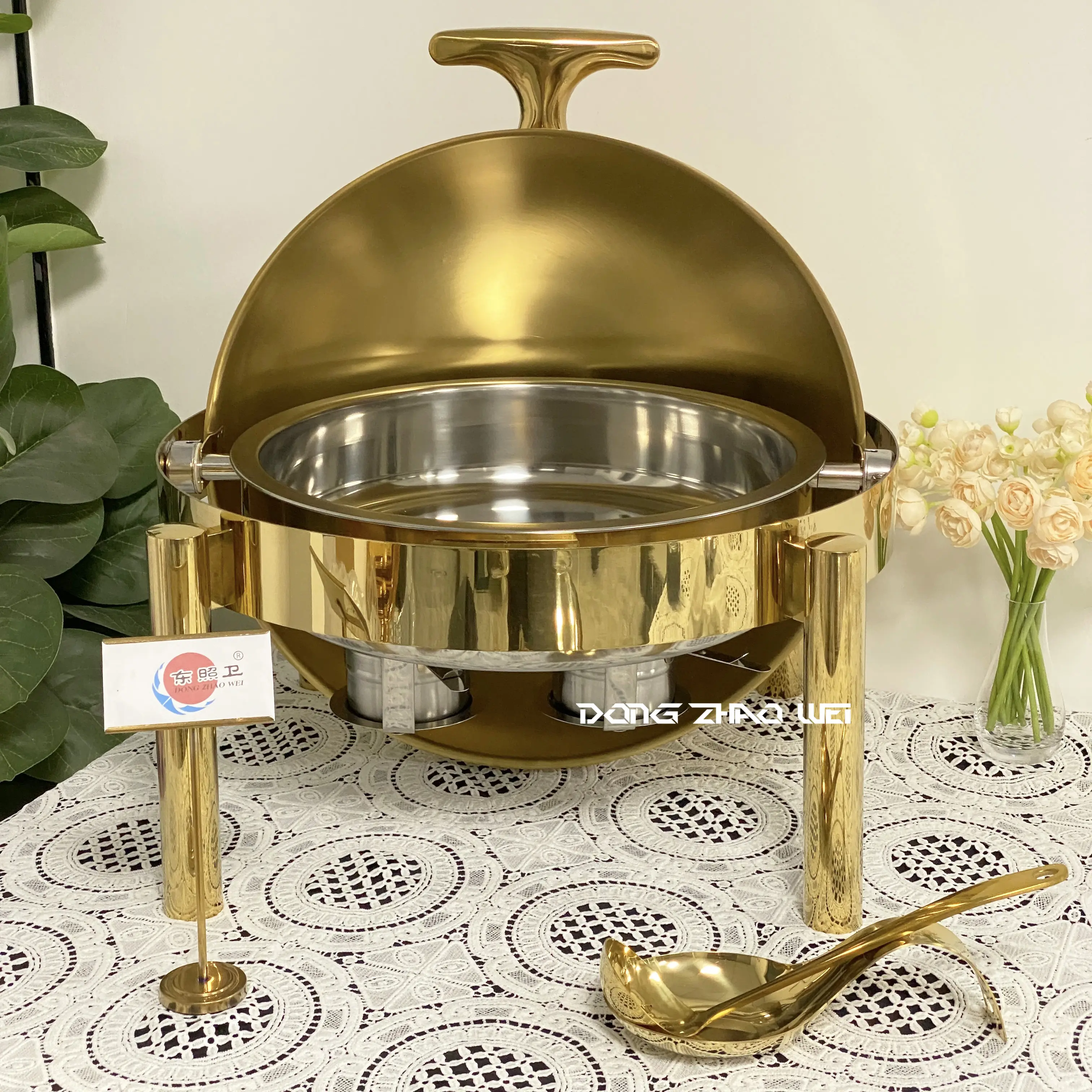 Prato para assar com topo de rolo em prata dourada por atacado (11)