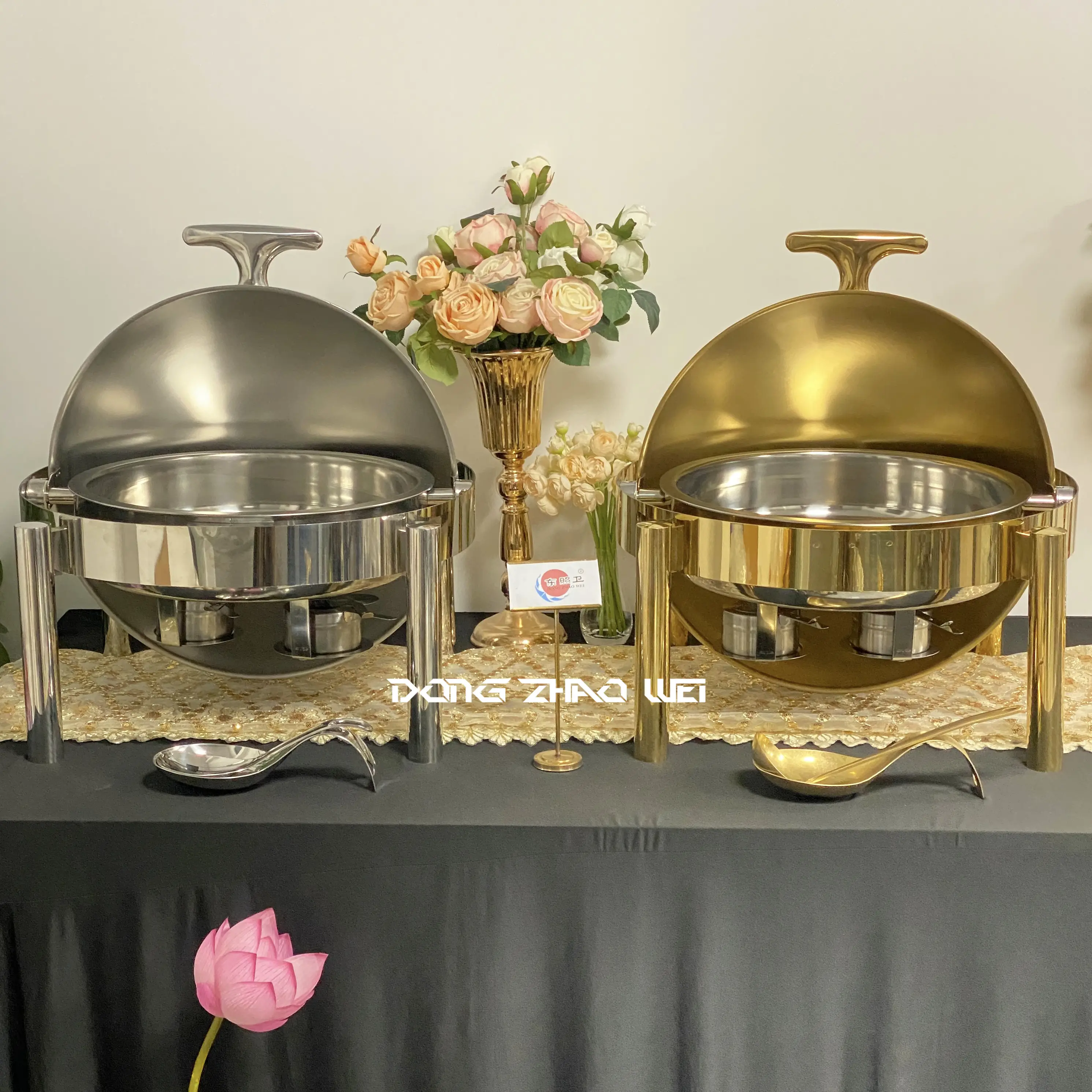 Prato para assar com topo de rolo de prata dourada por atacado (4)