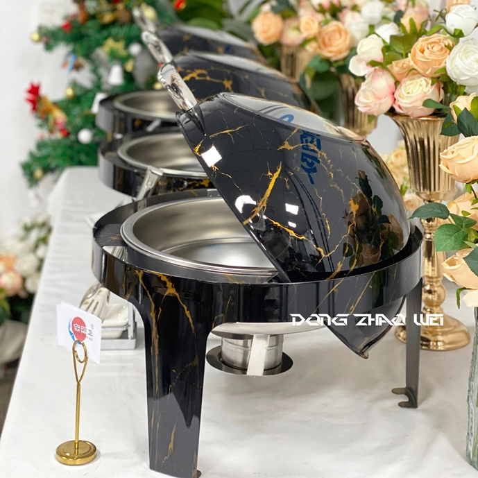 prato chafing com cúpula por atacado prato chafing preto dourado roll top(2)