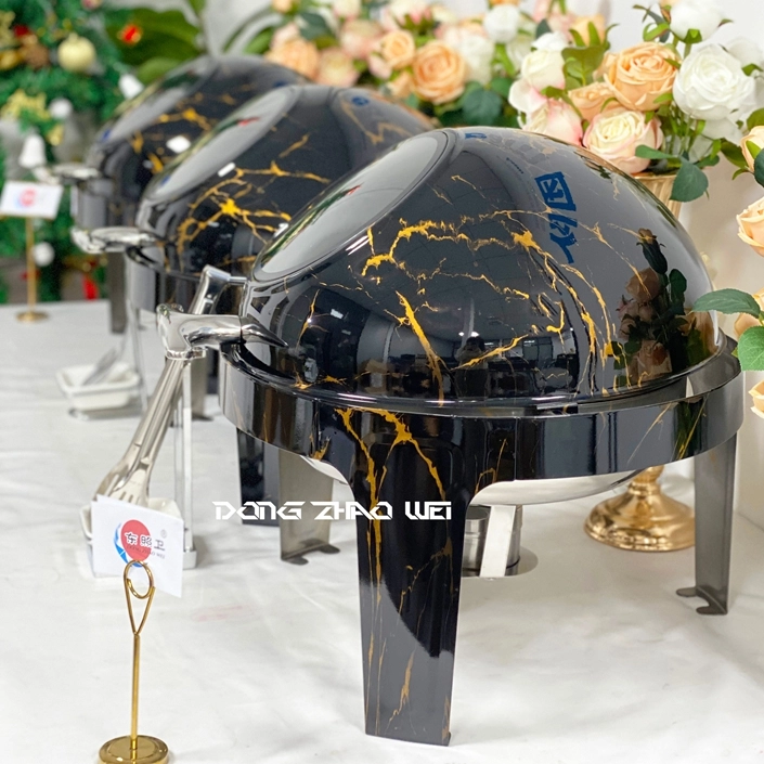 prato para chafing com cúpula por atacado pratos para chafing com topo de rolo dourado preto(4)