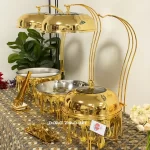 Custom Round Chafing Dish with Glass Lid, Golden Big Waterdrops Chafing Dish Set Supplier