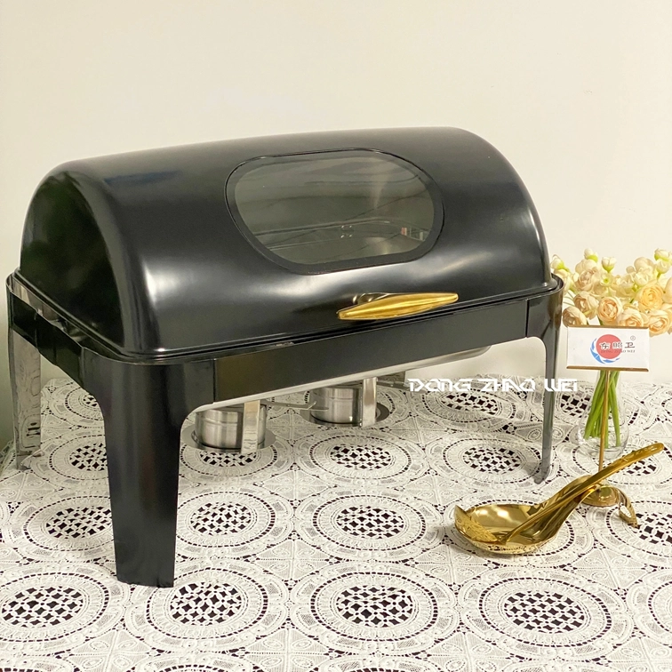 Custom Roll Top Chafing Dish Stainless Steel Black Rectangular Supplier