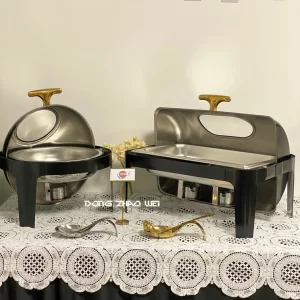 カスタムロールトップチェーフィングディッシュステンレス鋼ホワイトブラック