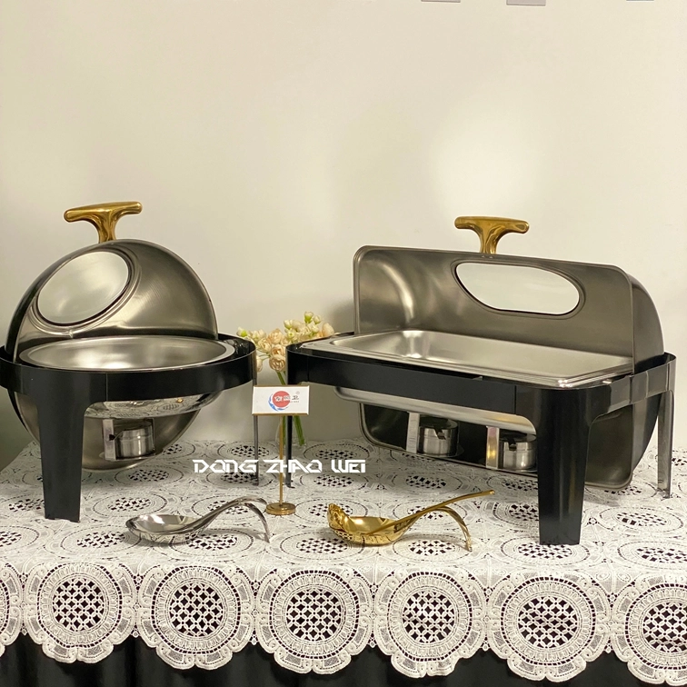 カスタムロールトップチェーフィングディッシュステンレス鋼ホワイトブラック