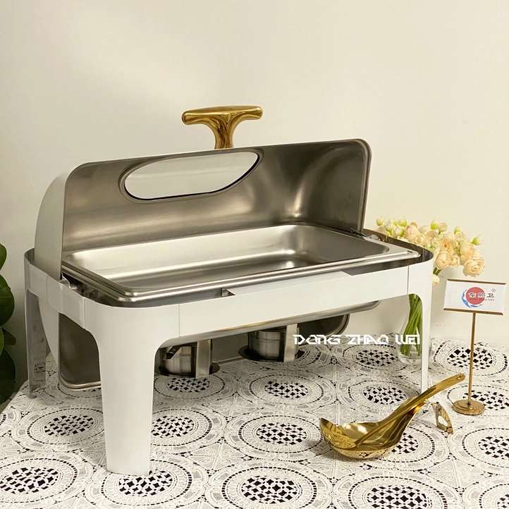 カスタム ロール トップ チェーフィング ディッシュ ステンレス鋼白い長方形のサプライヤー