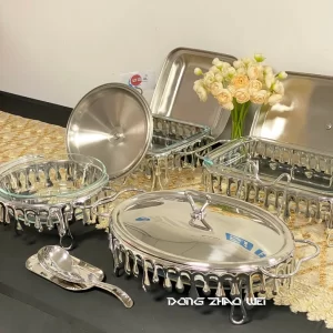 卸売り パーティー用フードウォーマー シルバーウォータードロップアーマインチェーフィングディッシュ