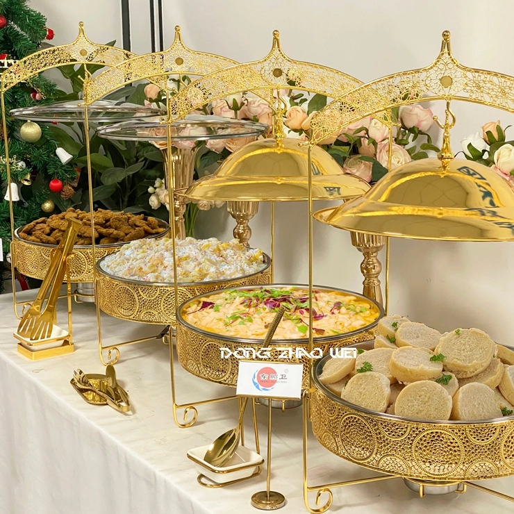 Set de Buffet Personalizado para Catering Plato de Jazz Flor Dorada al por mayor (4)Set de Buffet Personalizado para Catering Plato de Jazz Flor Dorada al por mayor (4)