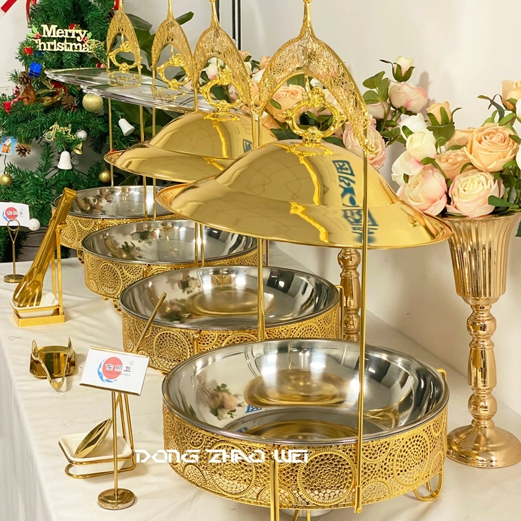 注文のビュッフェは卸し売りケータリングの金の花のジャズの茶碗皿のために置いた (6)