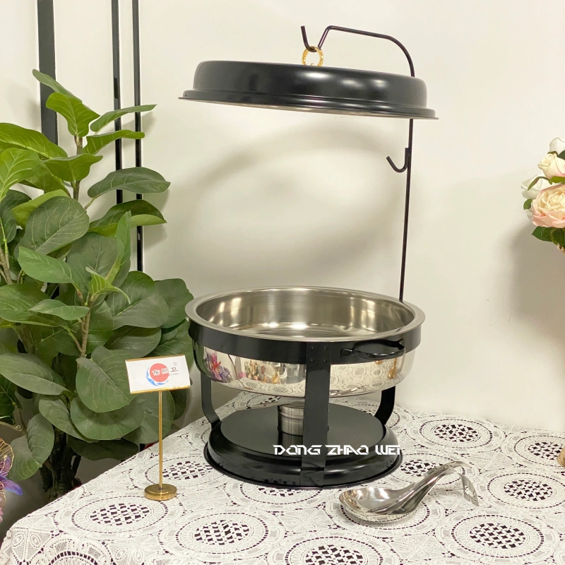 طبق بوفيه الطعام بالجملة من الفولاذ المقاوم للصدأ، طقم بوفيه بغطاء أسود أبيض ديس مرئي مورد