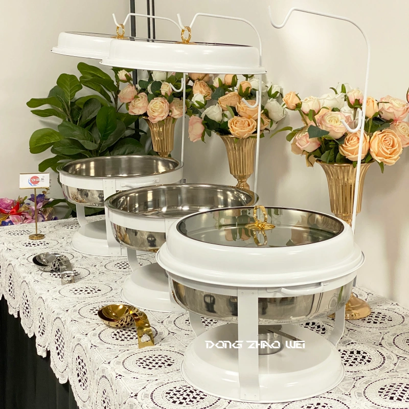 صحن بوفيه الطعام بالجملة من الفولاذ المقاوم للصدأ، طقم بوفيه بغطاء أسود أبيض اللون أبيض اللون (2)