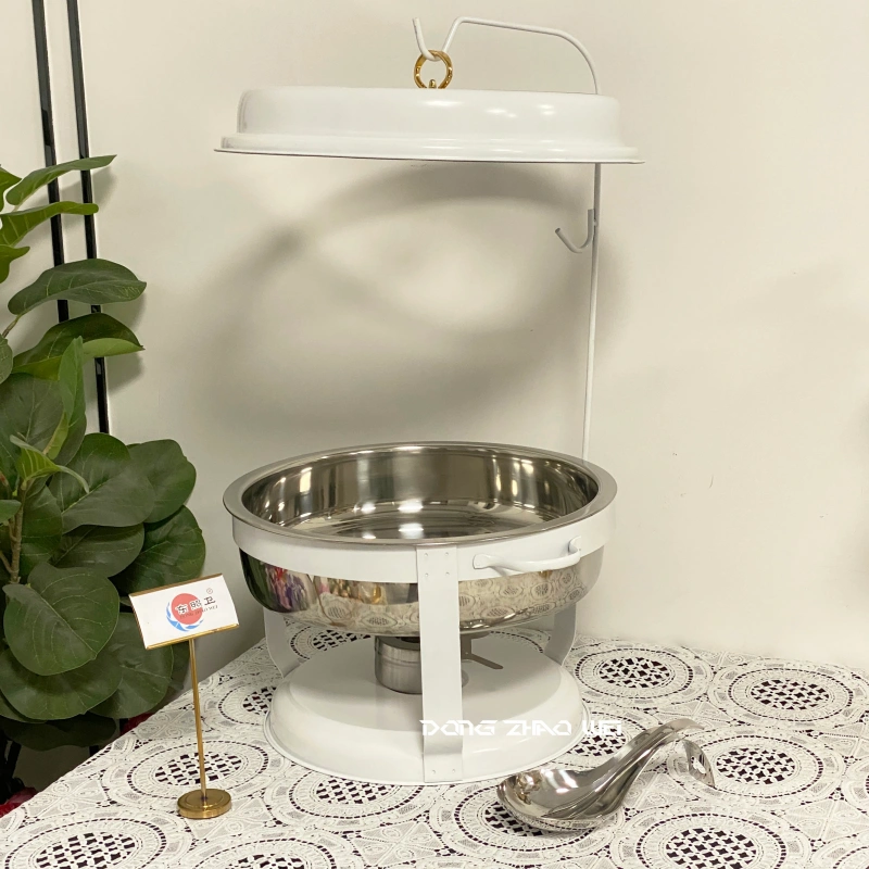 طبق بوفيه الطعام بالجملة من الفولاذ المقاوم للصدأ، طقم بوفيه بغطاء أبيض من الفولاذ المقاوم للصدأ