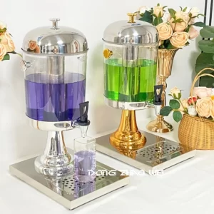 موزع عصير زجاجي فضي بالجملة، موزع عصير زجاجي فضي، موزع مشروبات مع حامل مخصص(1)