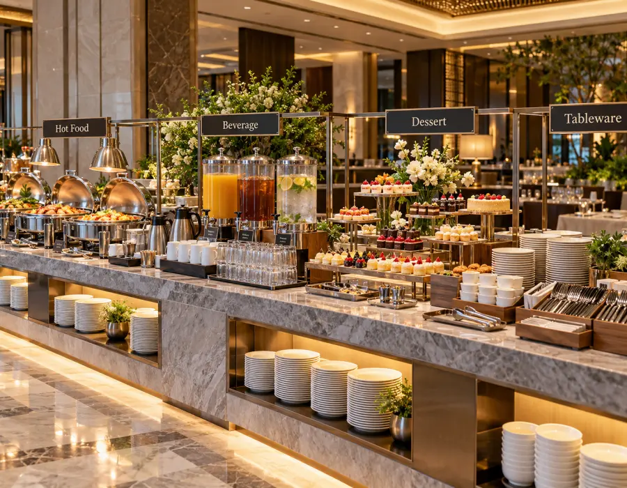 Cómo planificar un servicio completo de bufé para hoteles y salones de banquetes